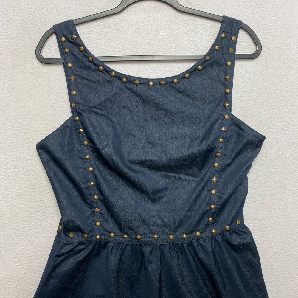 Betsey Johnson Dress Womens 12 Dark Navy Denim Studded Open Back Y2K - Picture 2 of 10